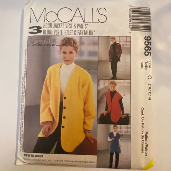 McCalls 9565 Pattern Jacket Vest Pant Miss 10 - 14 Modest Boxy Side Pocket - Picture 2 of 9